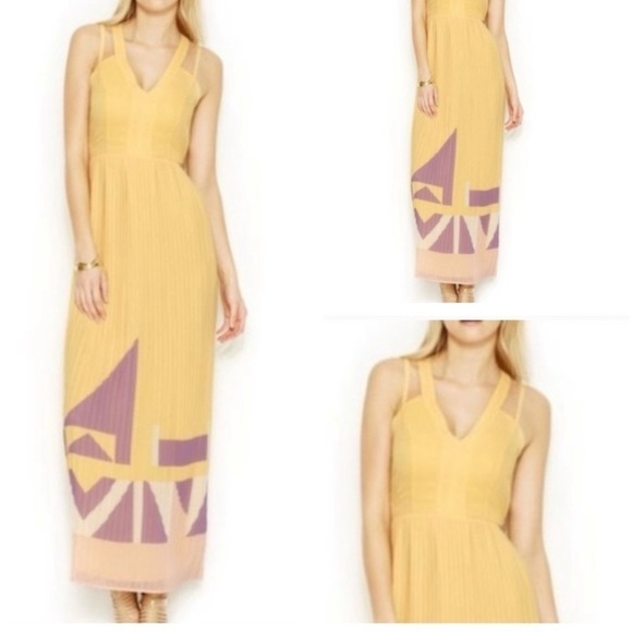 French Connection Yellow and Purple Pleated Maxi Dress Sz 4 - Picture 2 of 5